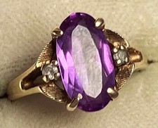 Vintg TCJI Faceted Amethyst & Diamond 10k Yellow Gold Ring Sz 6