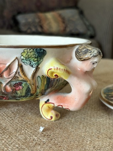Vintage Italy Capodimonte Round Lid Bowl Nude Cherub Lady Handles Porcelain - Picture 7 of 20