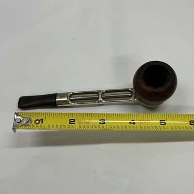 Vintage Estate Billiard Tobacco Pipe, Briar Bowl, Metal Shank, Black Stem