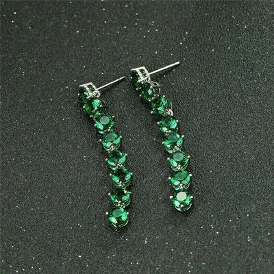 4Ct Round Cut Lab Created Emerald Drop Dangle Earrings 14K White Gold Plated