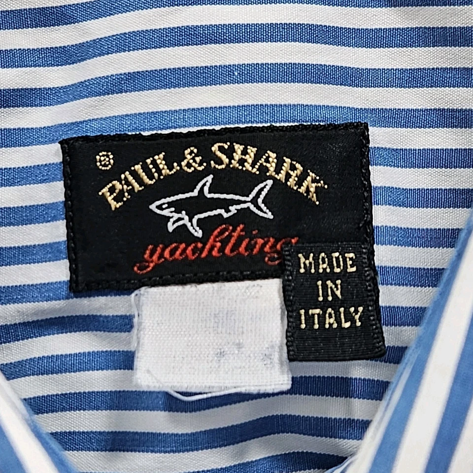 Paul & Shark Yachting Shirt Men 42/16 Blue Stripes LS Collar Cotton Italy Preppy - Image 3 of 4