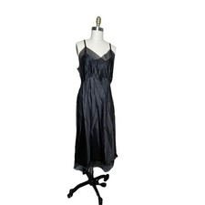 Fantasy Lingerie Sheer Black Nylon Chiffon Nightgown Full Slip Dress goth vtg L