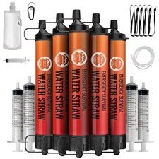Straw Water Filter 5 Pack Outdoor Camping Hiking Survival Gear Kit for Fa...