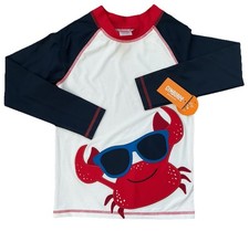 Gymboree Swim Boys 6 Rash Guard Crab Blue Red White Long Sleeves Top 50 UPF New