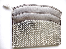 HALSTON Busines Credit Card Holder Exec Woman Silver Pebble Texture 4 Slots NEW