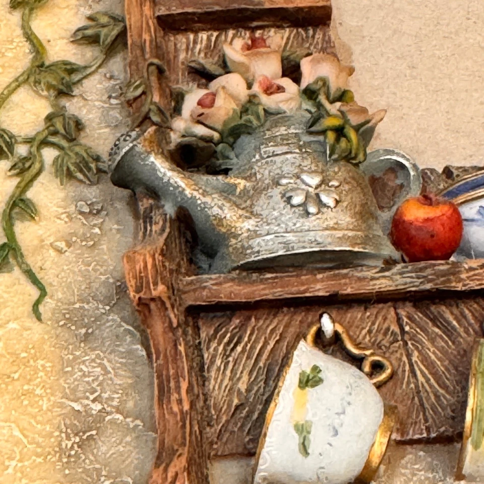 VTG 3x3 Handpainted A.Richess Corp 3D Shelf Photo Picture Frame Cottage Garden - Image 2 of 4