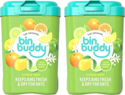 Bin Buddy Citrus Zest 450g, 2er Pack - Bin Freshener Deodorierer Pulver, Blätter