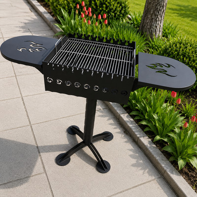 Mangal Grill Stahl 3mm BBQ Holzkohlegrill für 8 Spieße Garten Grill Schwarz