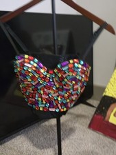 Black Multicolor Rhinestone Corset Bustier Top with Hook  Eye Closure
