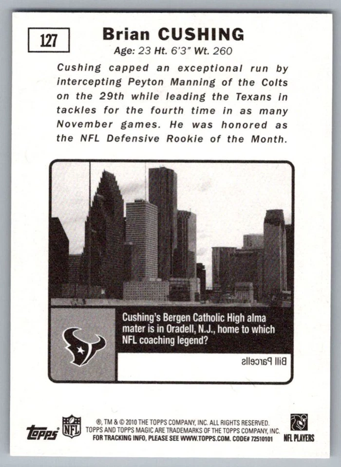 2010 Topps Magic Mini Brian Cushing Houston Texans #127 - Image 2 of 2