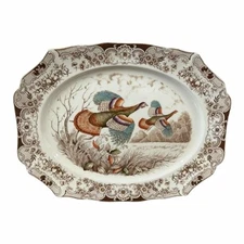 Large Vintage Johnson Brothers Flying Turkey Platter 20-1/8" Long x 15 5/8" EUC