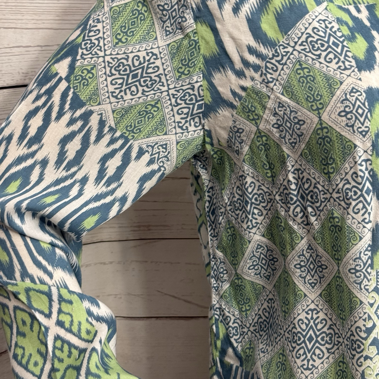 Nomadic Traders Blouse Medium Green Blue Boho Pat… - image 5