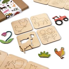 Wooden Drawing Stencils for Kids  Set of 20 Pcs.  FARM