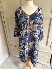 Nomads Navy/multi Floral Tunic Beach Wear cover up Size 16 Missing Belt
