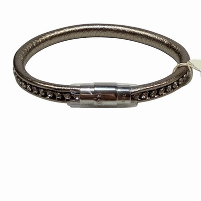 FOSSIL Holiday Lights Metallic Leather Hinged Bangle Bracelet Crystal Pave NWT