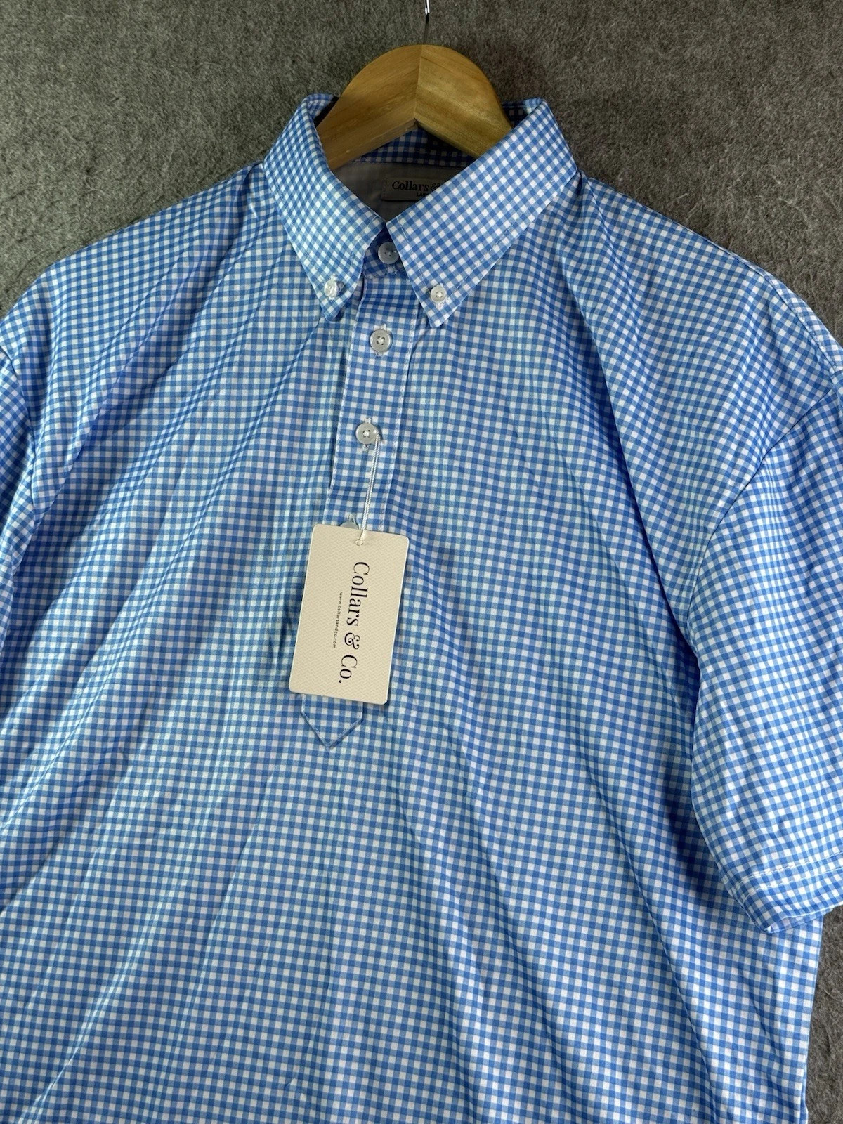 Collars & Co Blue & White Gingham Plaid Dress Collar Polo Shirt Men’s Large NEW