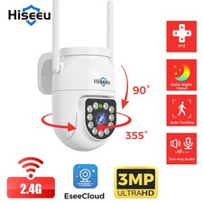 Hiseeu 3MP Outdoor 5G WiFi Security Camera Auto Track 2-Way Audio Pan-Tilt Zoom