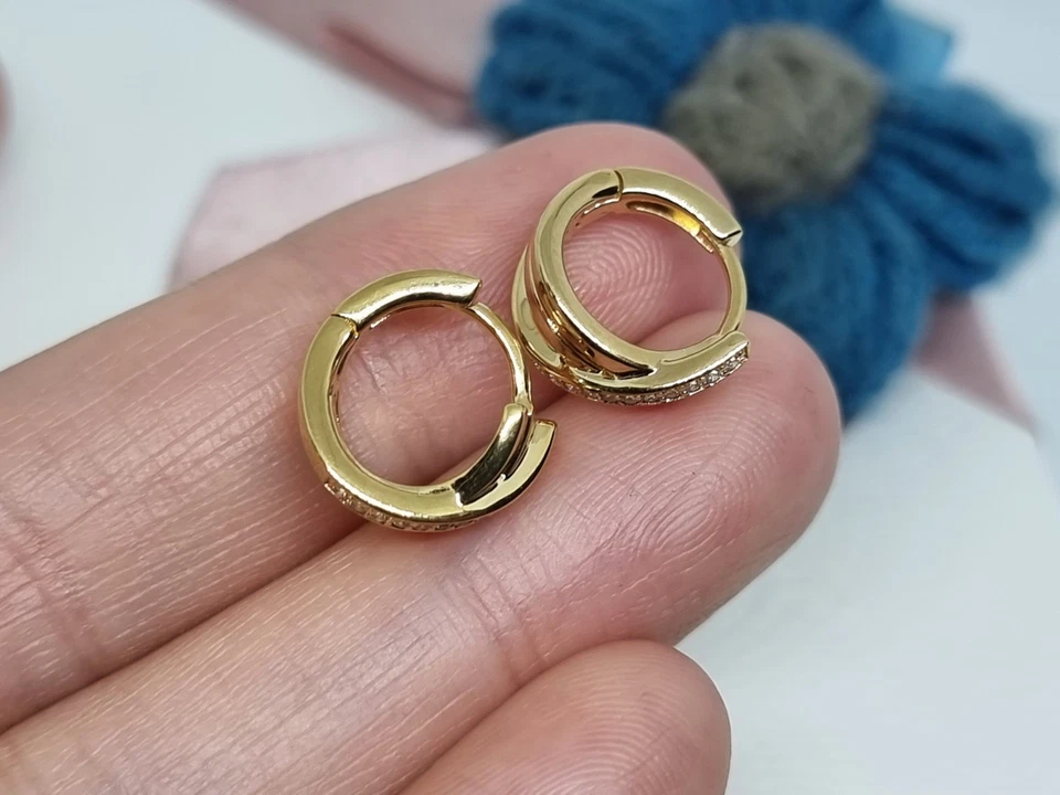 NEW Genuine Pandora 14k Gold Plated Crossover Pave Hoop Earrings BOXED 💕ALE MET - Image 4 of 4