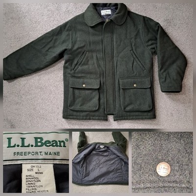 Vintage L.L.Bean Maine Guide Wool Parka Mens L Green Thinsulate Insulated USA 