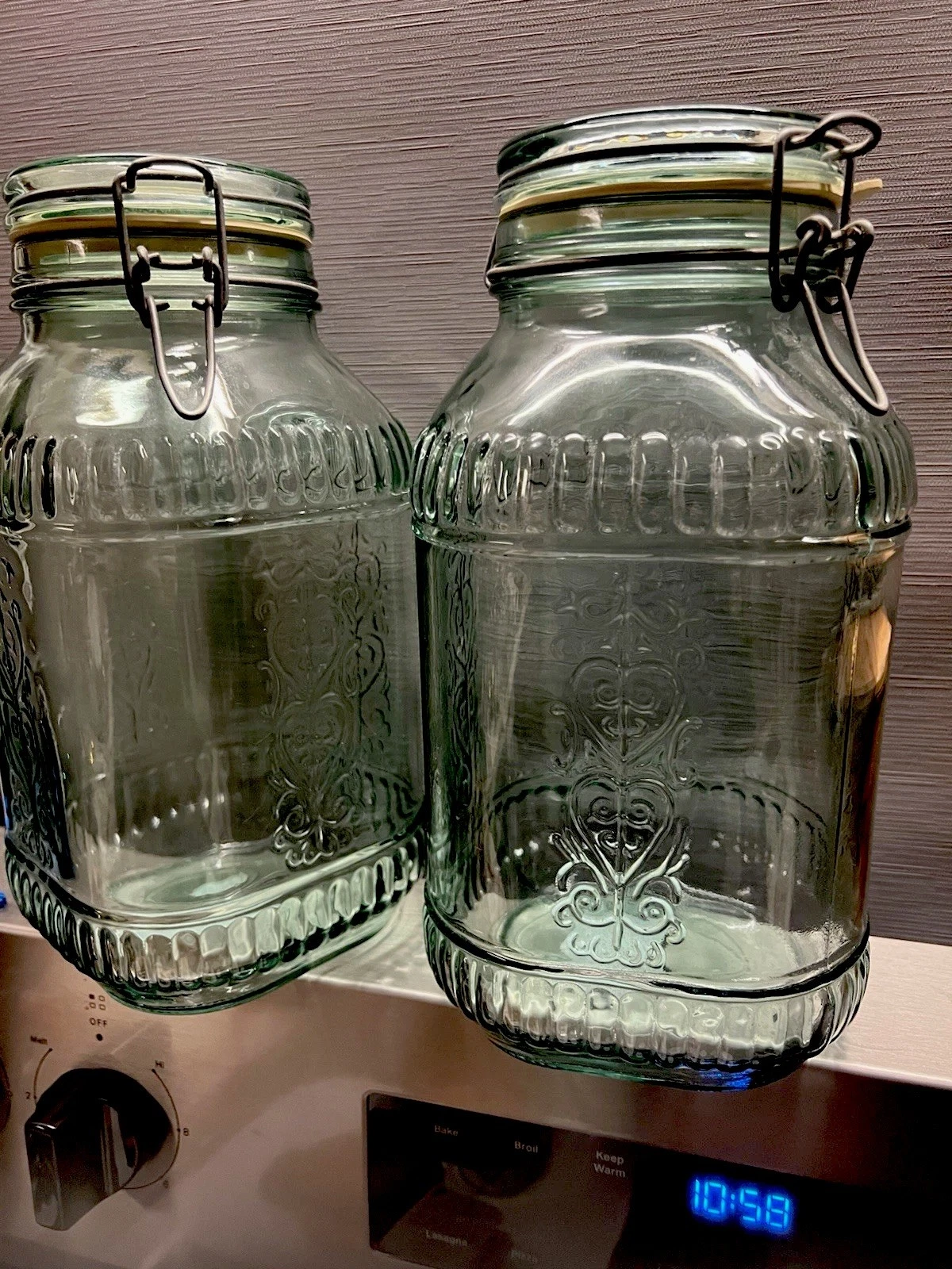 Vintage Green Glass Jars Rubber Sealed Wire Bale Lid Embossed 11” Canada Made