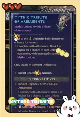 Diablo4 S13 Season13 10x Mythic Tribute of Armaments Runs drop 1-3 Mythical /Run