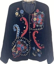 Vintage 90's Julia Kim Chenille Jacket Floral Embroidered Art to Wear Medium