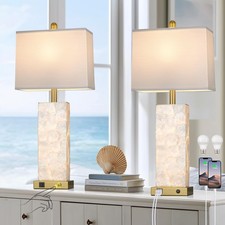 28" Coastal Table Lamps for Living Room Set of 2, Bedside Lamps with Night Li...