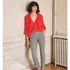 Sezane Clara Trousers Black White Houndstooth High Waist Straight Leg Pants 40