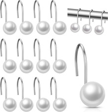 12 Pack Ivory Pearl Shower Curtain Hooks Rustproof Decorative Curtain Rings Hook