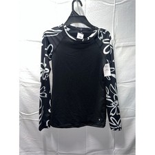 Volcom Black Rash Guard with White Floral Sleeves Small