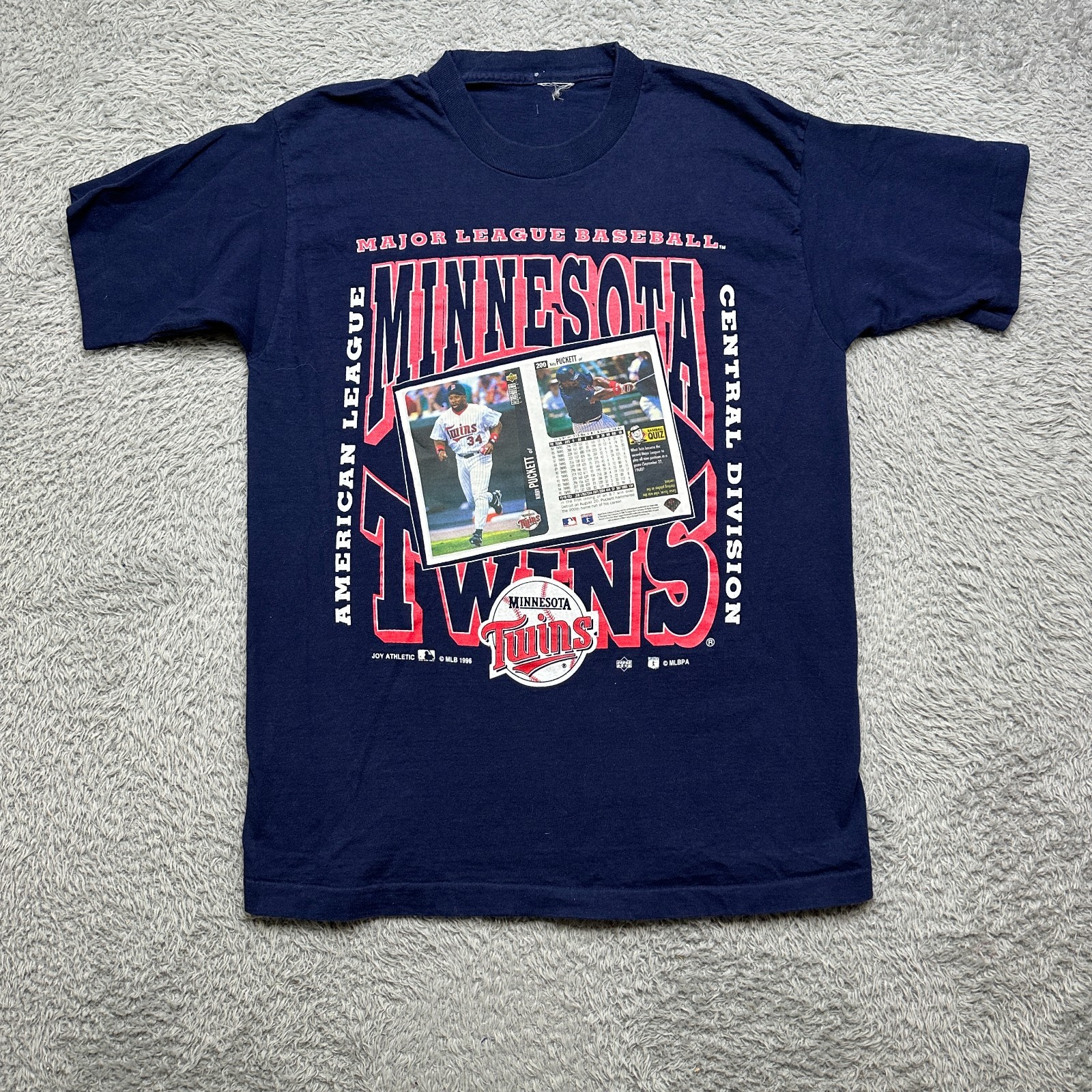 Vintage Kirby Puckett T-Shirt L Blue 1996 MN Twins Pro Player Made USA Single