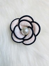 Camellia Flower Brooch Pin Tweed Faux Pearl Pink New Handmade Gift