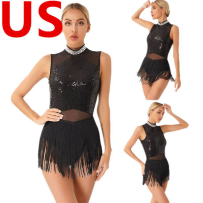 Women's Dance Dress Glitter Fringe Latin Dancing Performance Ballroom Samba  | eBay