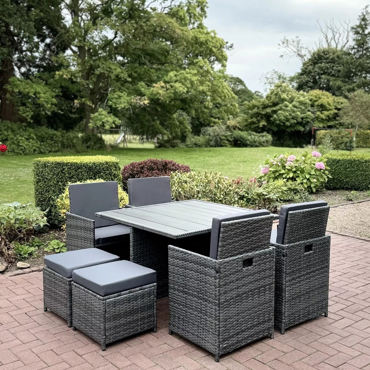 RATTAN CUBE GARDEN FURNITURE SET RATTAN TABLE CHAIRS OUTDOOR PATIO BLACK  WICKER