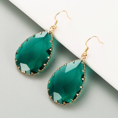 Green Crystal Teardrop Dangle Drop Earrings for Women,Hook Earrings,Women Gifts
