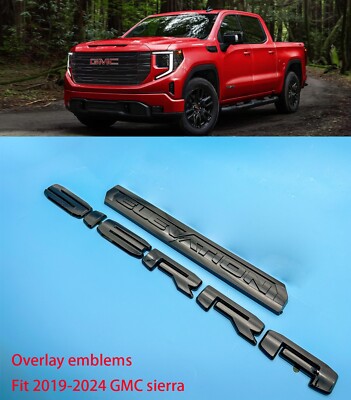 Overlay 2PCS Gloss black Door Rear Sierra Elevation 4x4 Emblem 2019+ Sierra 1500