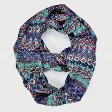 Vintage Pattern Print Circle Loop Infinity Scarf Black Multi Color Smooth Soft