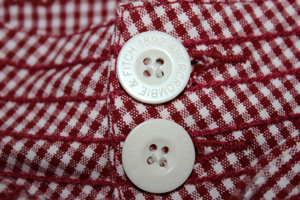 NUEVO ABERCROMBIE Pantalón Niña Talla M Frente Plano Rojo Blanco Cuadros Capri Foto 2 de 4