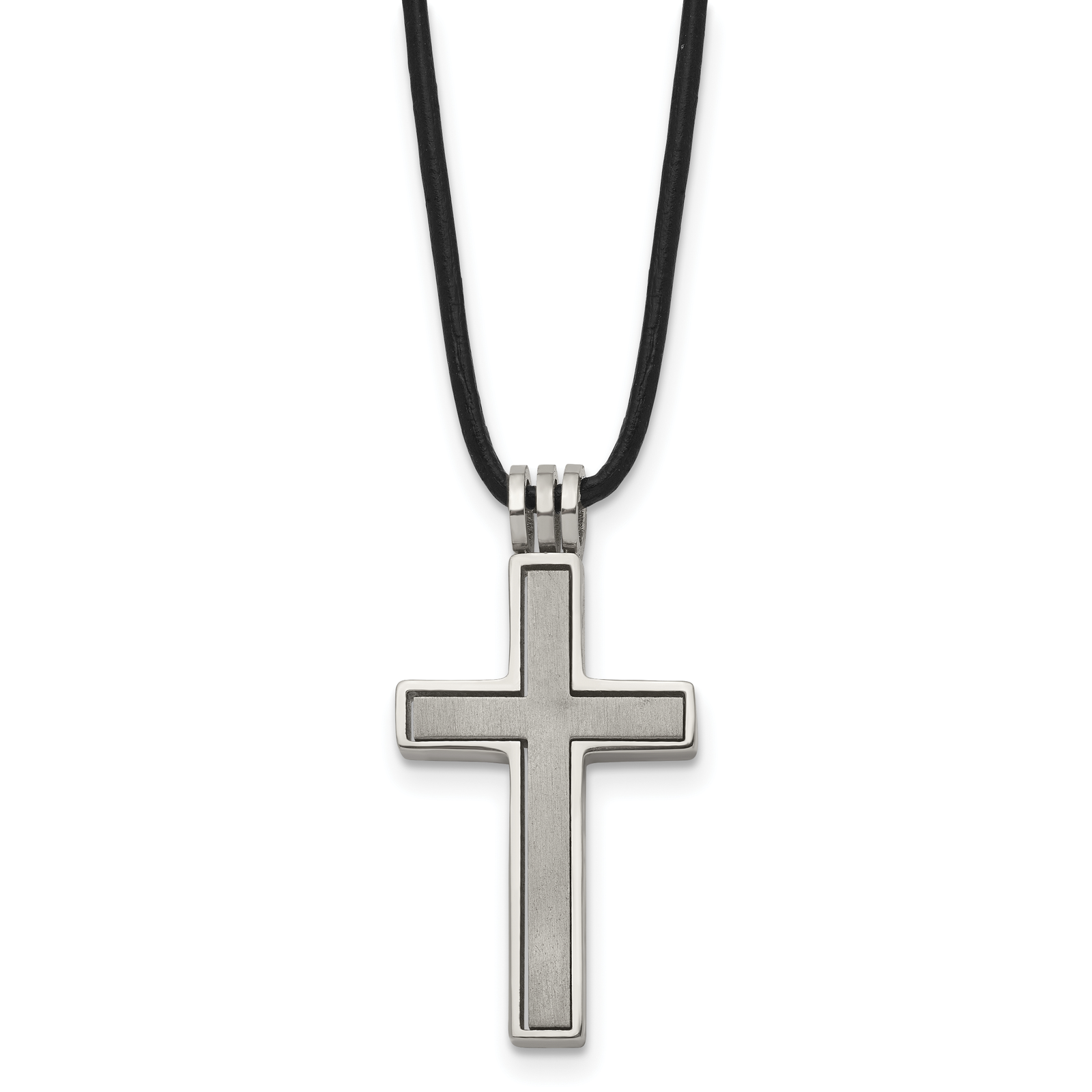 Avariah Chisel Titanium Leather Cord Cross Necklace - 18