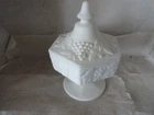 Vintage Imperial Milk Glass Covered  Candy Dish on Pedestal Hexagon