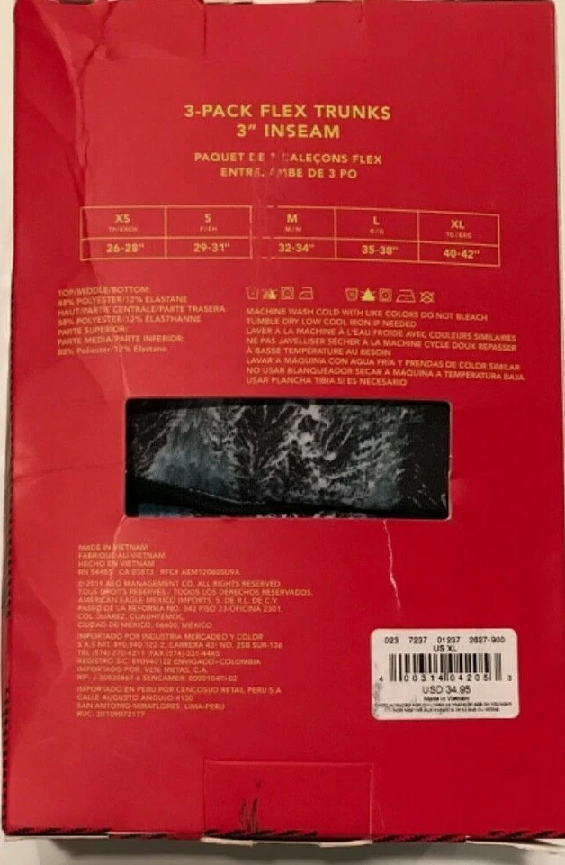 Paquete de 3 baúles flexibles American Eagle de 3" entrepierna talla XS-M-XL #54 NUEVOS CON ETIQUETAS Foto 3 de 3