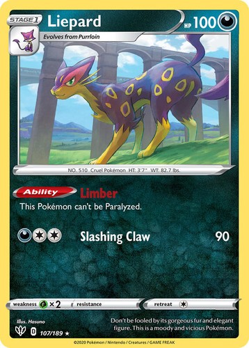 Liepard 107/189 Rare Darkness Ablaze Pokemon TCG
