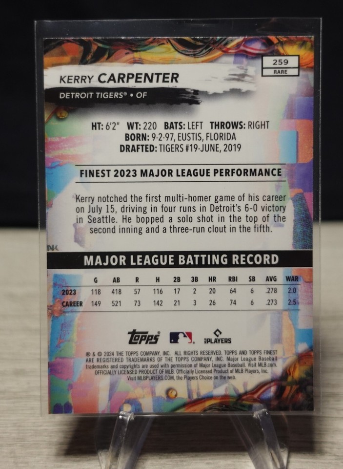 2024 Topps Finest Kerry Carpenter RARE Oil Spill Base No.259 Detroit