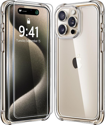 for Iphne 15 Pro Max Case Clear, [Not-Yellowing] with 2X Screen Protector, [Mili