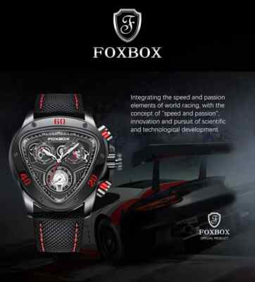 Montre Chronographe Homme FOXBOX Sport - Boîtier Rouge Asymétrique - étanche 30m - Quartz