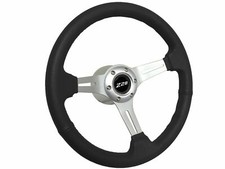 1969-94 Camaro Z28 6-bolt Sport Black Leather Steering Wheel Brushed Kit