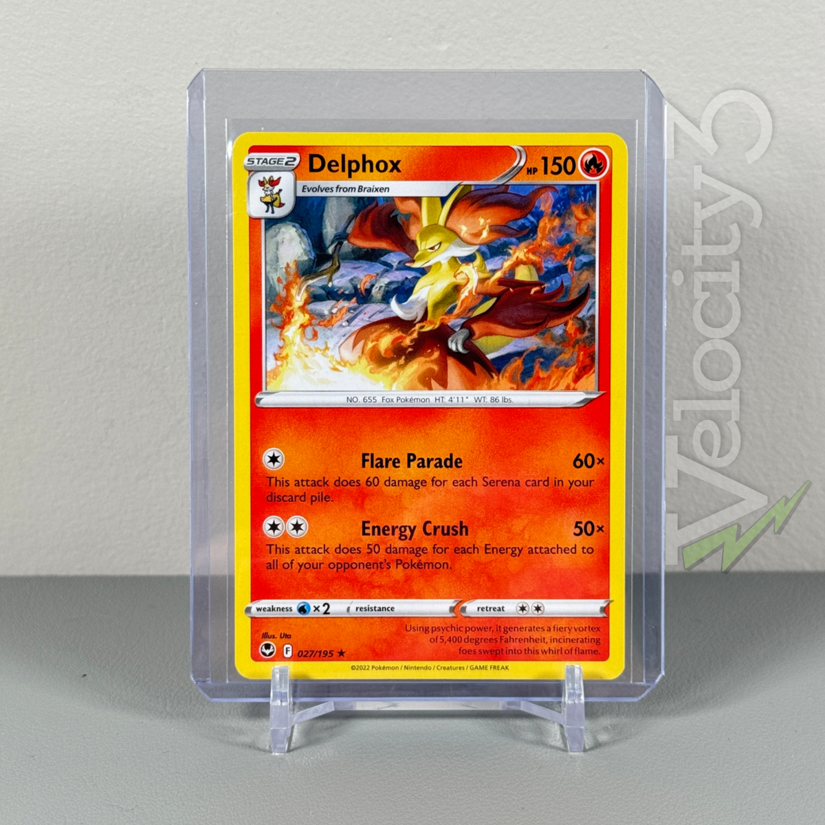 pokemon card delphox TCG - V Lost Origin Full Art Holo 027/196 you may leave your opponents Active Pokmon Burned Pokemon Trading Card Game Lost