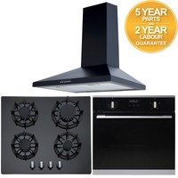 Sia 60cm Built In Electric Single Oven, Black Gas Hob & Chimney Cooker Hood Sia 60cm Built In Electric Single Oven, Black Gas Hob & Chimney Cooker Hood