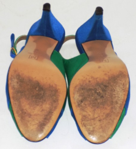 Vintage Green Blue Fabric Covered Bruno Magli Shoes Open Back Size 6 * - Picture 6 of 6