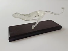 Vintage 1993 Signed MILON TOWNSEND Art Glass Sculpture Running Cheetah. MCM. '93